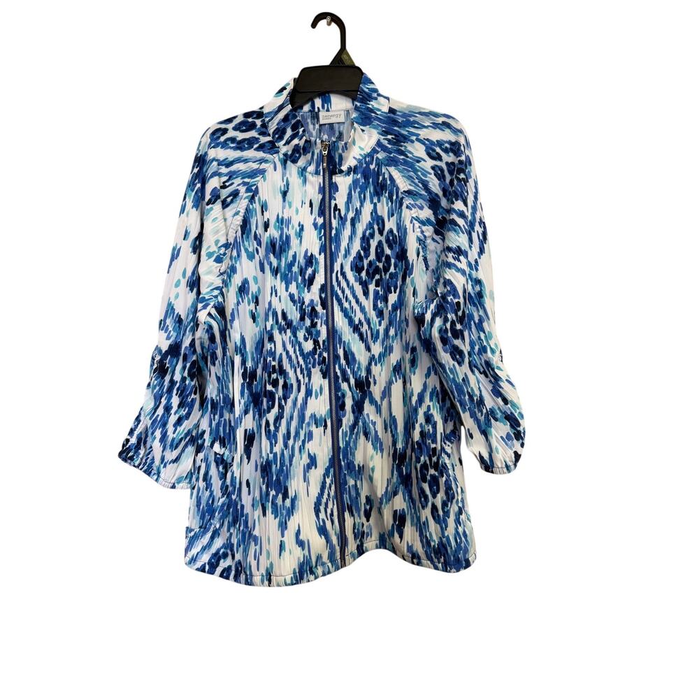 Zenergy by Chicos neema ikat crush full zip  jacket bali blue nwt  plus size 16